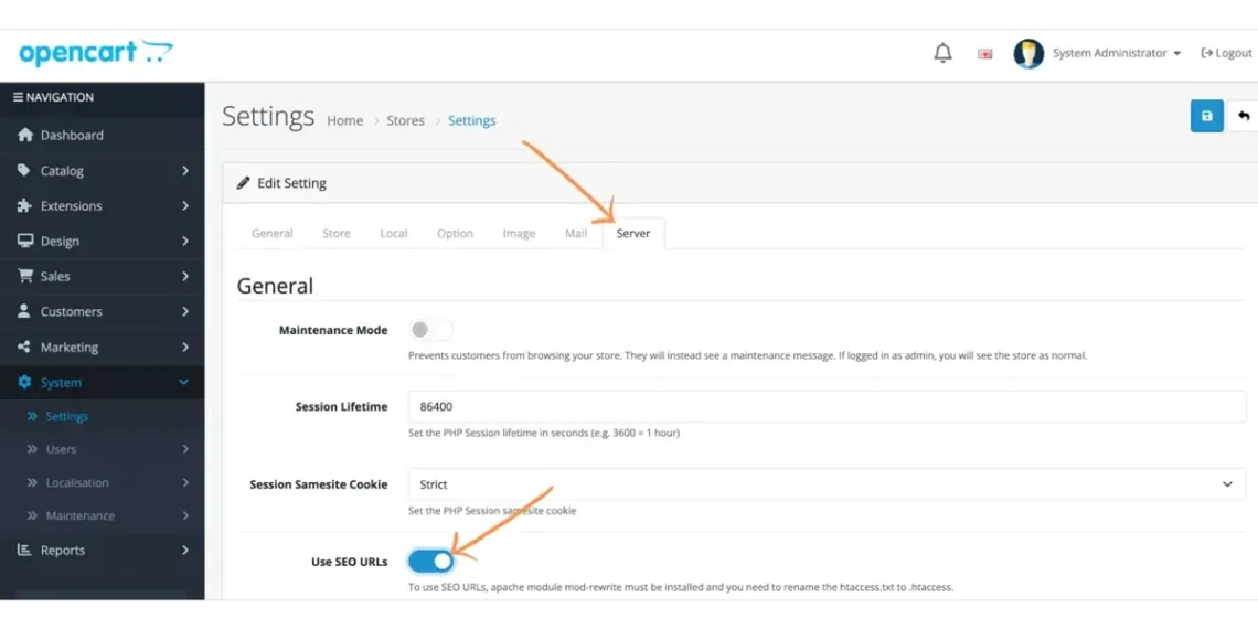 How to optimize your OpenCart store for SEO, Configuration Steps in OpenCart 2