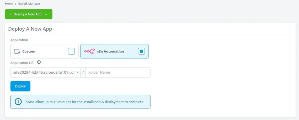 How to Install n8n – A Complete Guide, Step 3: Click Deploy a New App and select n8n Automation